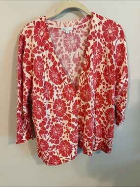 GAP Red Floral Button-Up Cardigan on Cream
